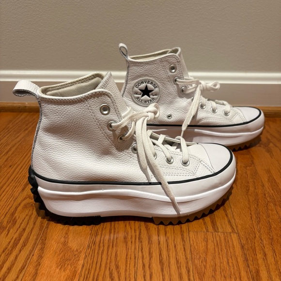 New Converse Run Star Hike Leather White Women's Platform Sneakers A04293C Sz 7 - Picture 2 of 12